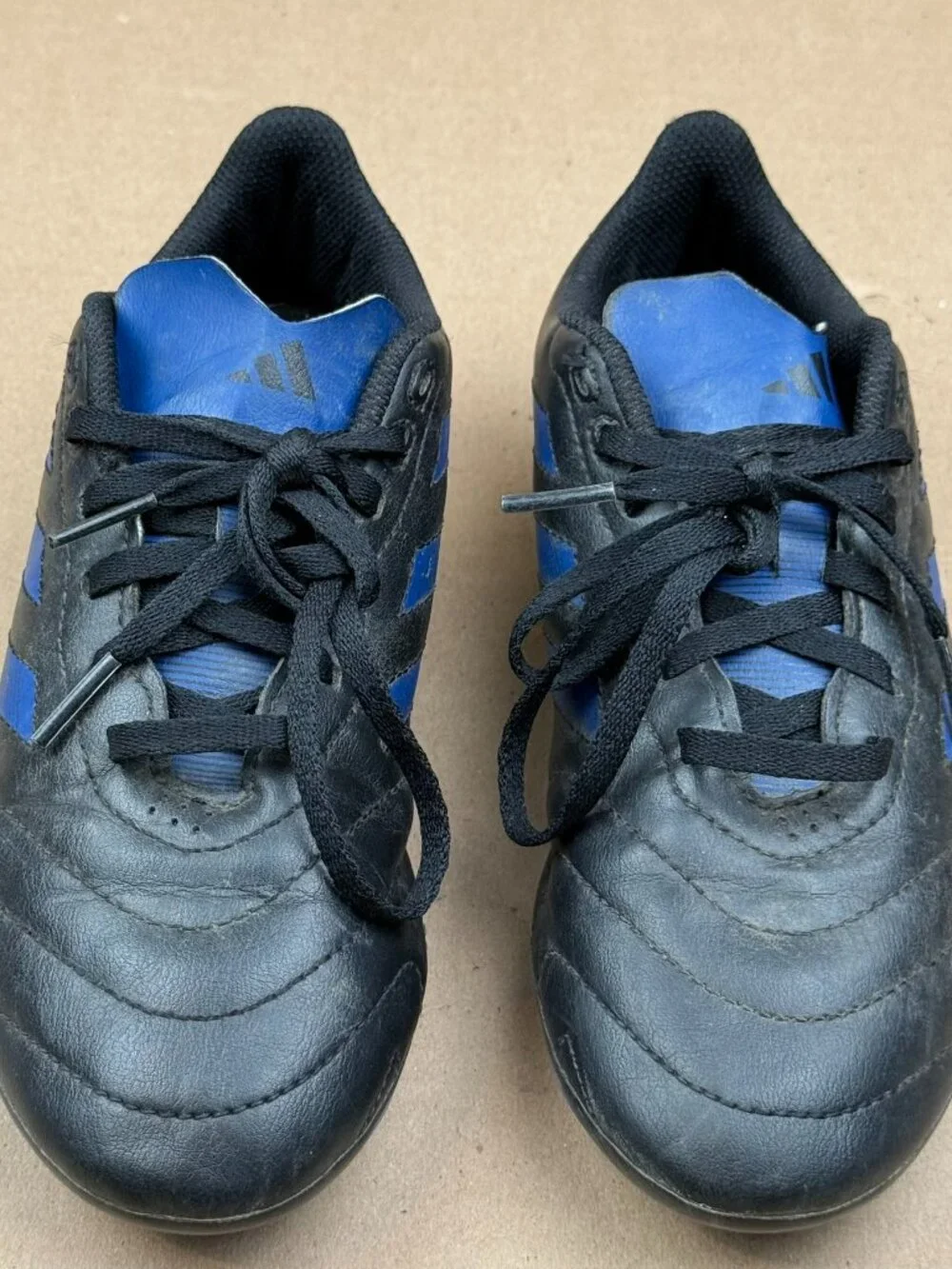 Adidas Soccer Cleats Youth Size 3.5 Black Blue Firm Ground Needs Cleaning